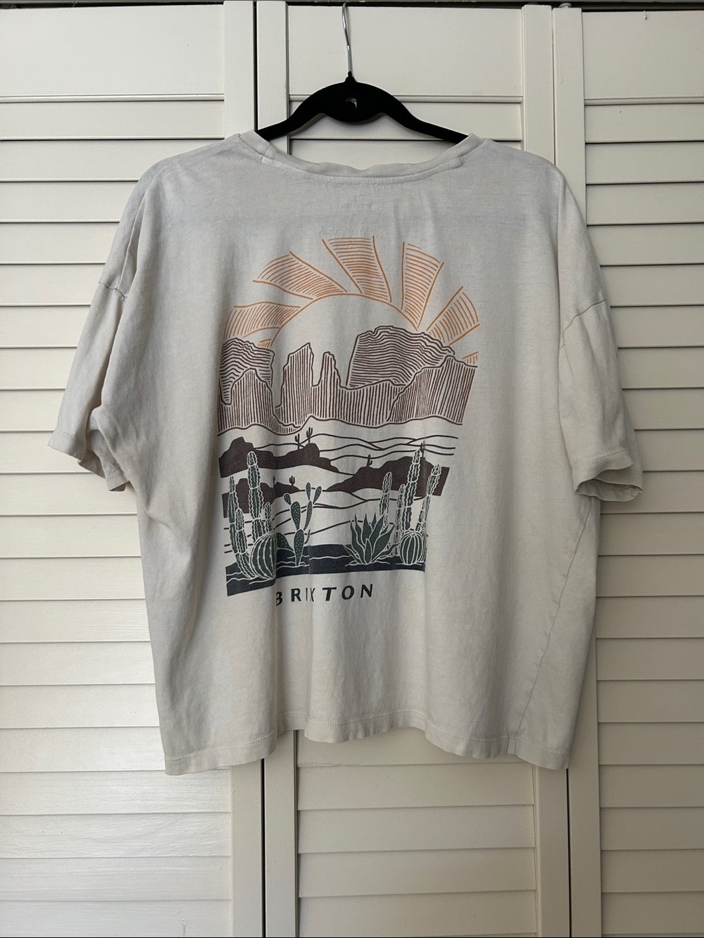 Brixton Oversize Look Light Gray/Beige Tee with Sun Logo Size S - Picture 3 of 6